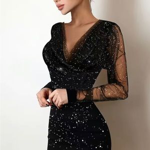 Women's Mesh Dresses High Waist Solid Elegant Dresses